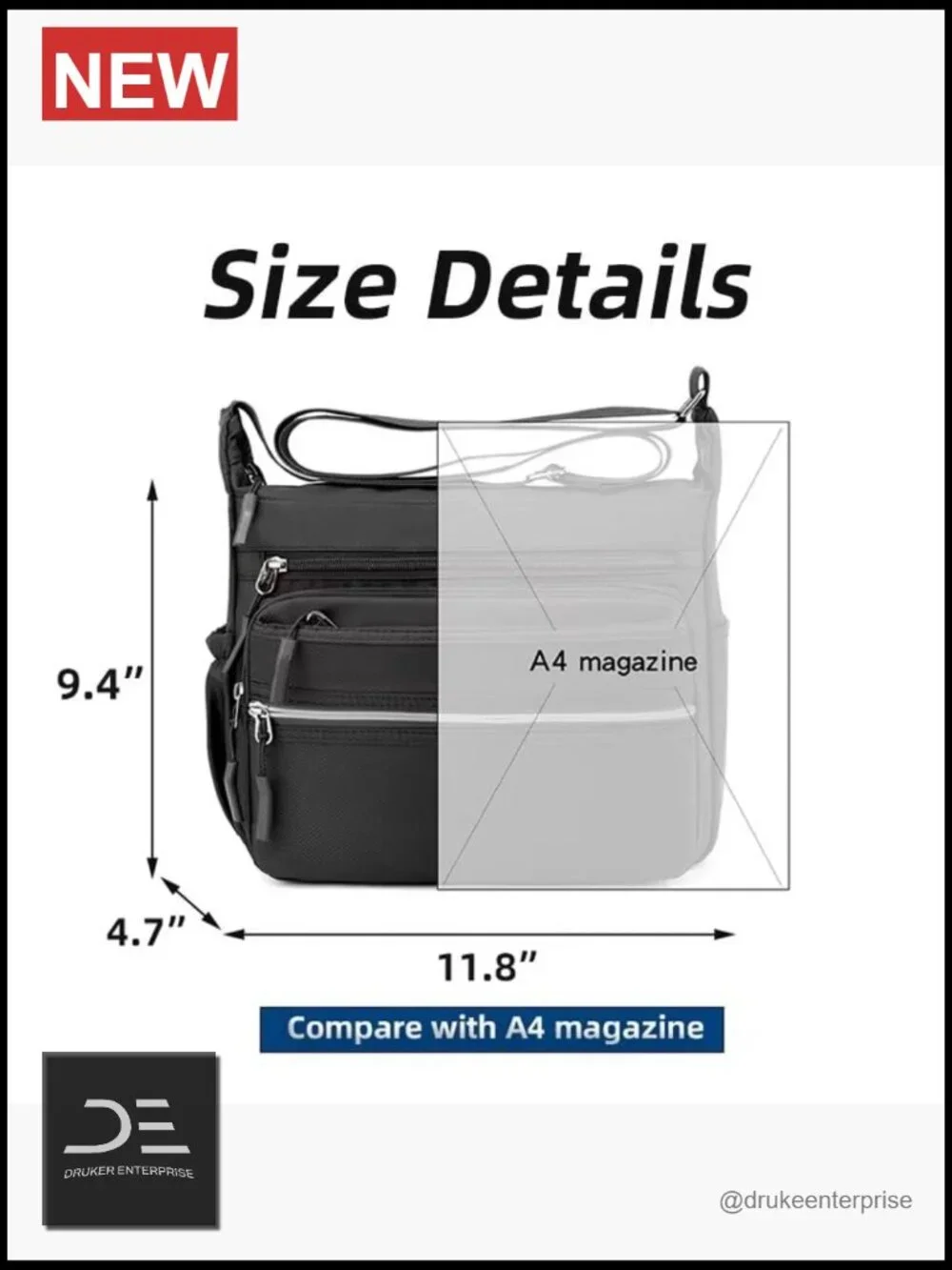 Nylon Waterproof Messenger Bag Multi-pocket Crossbody Shoulder Bag Travel